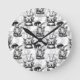 Minimalist Mushroom Rabbit Pattern Design Round Clock