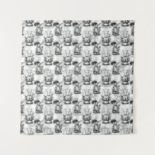 Minimalist Mushroom Rabbit Pattern Design Tapestry