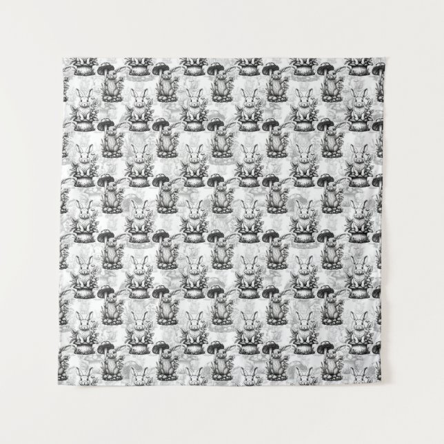 Minimalist Mushroom Rabbit Pattern Design  Tapestry (Front)