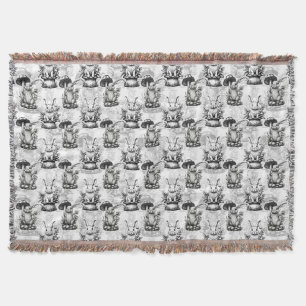 Minimalist Mushroom Rabbit Pattern Design Throw Blanket