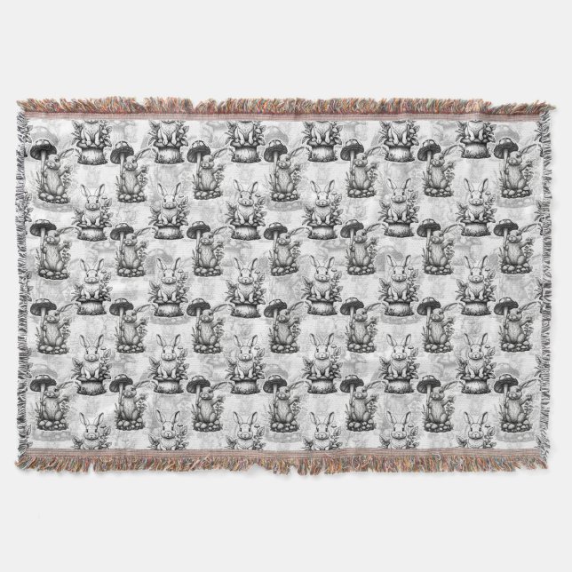 Minimalist Mushroom Rabbit Pattern Design  Throw Blanket (Front)