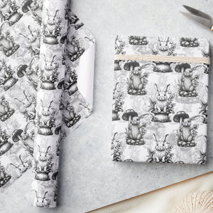 Minimalist Mushroom Rabbit Pattern Design  Wrapping Paper
