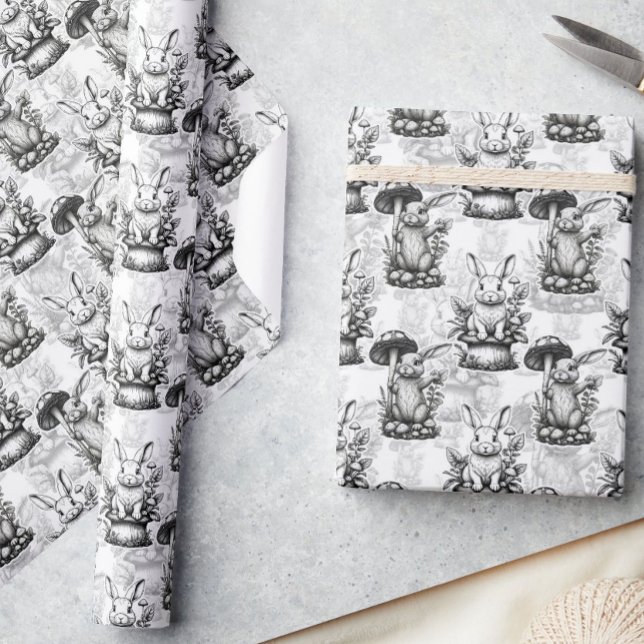 Minimalist Mushroom Rabbit Pattern Design  Wrapping Paper (Creator Uploaded)