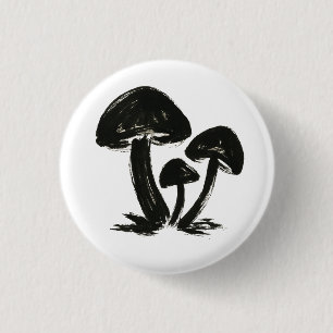 Minimalist Mushrooms – Ink Brush Forest Trio on 3 Cm Round Badge