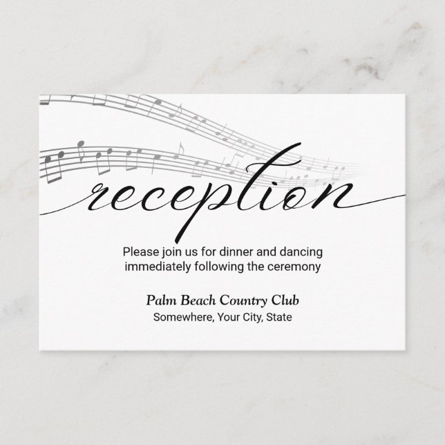Minimalist Music Notes Elegant Wedding Reception (Front)