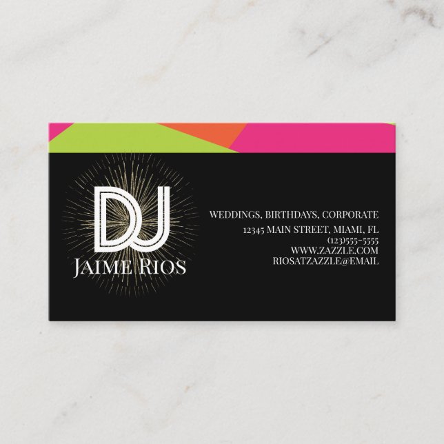 Minimalist Music Producer Black Gold Neon Business Card (Front)