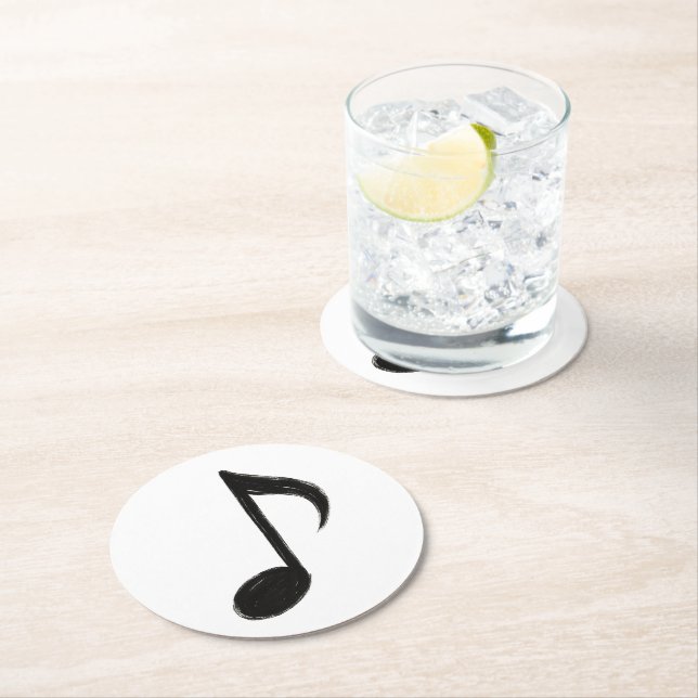 Minimalist Musical Note – Ink Brush Style on  Round Paper Coaster (Insitu)