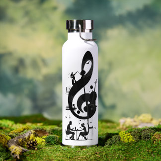Minimalist Musical Treble Clef Art - Saxophone  Water Bottle