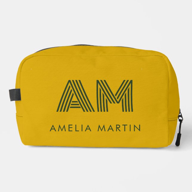 Minimalist Mustard and Forest Green Monogram Dopp Kit (Front)