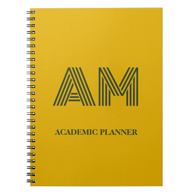 Minimalist Mustard Yellow & Forest Green Monogram Notebook (Front)