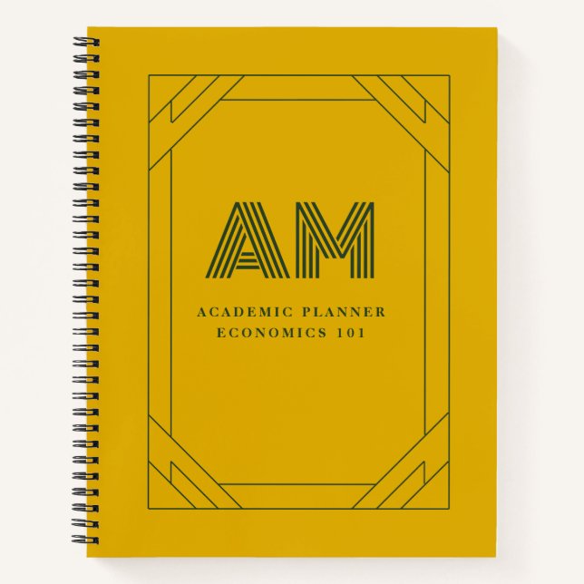 Minimalist Mustard Yellow & Forest Green Monogram Notebook (Front)