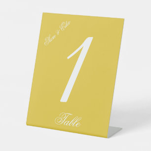 Minimalist Mustard Yellow Table Number Pedestal Sign
