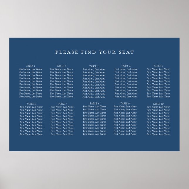Minimalist Muted Navy Blue Wedding Seating Chart (Front)