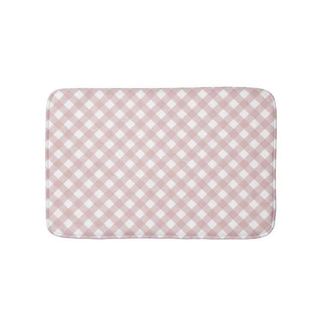 Minimalist Muted Pink Shade Plaid Pattern Bath Mat (Front)