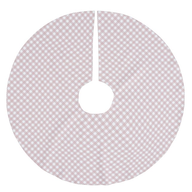 Minimalist Muted Pink Shade Plaid Pattern Brushed Polyester Tree Skirt (Front)