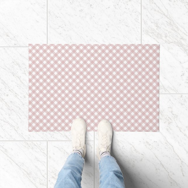 Minimalist Muted Pink Shade Plaid Pattern Doormat (Indoor)