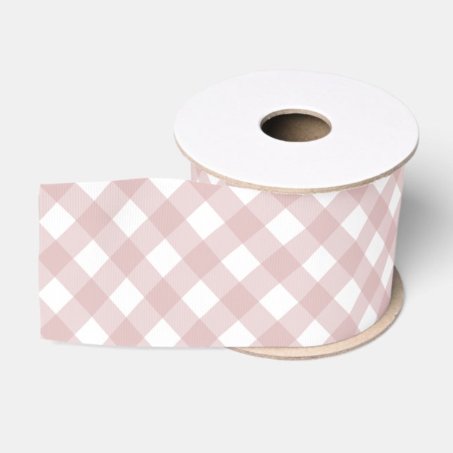 Minimalist Muted Pink Shade Plaid Pattern Grosgrain Ribbon (Spool)