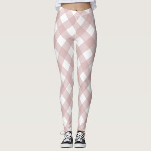 Minimalist Muted Pink Shade Plaid Pattern Leggings