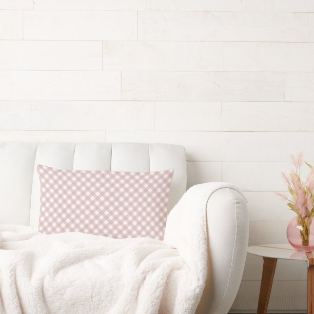 Minimalist Muted Pink Shade Plaid Pattern Lumbar Cushion (Couch)