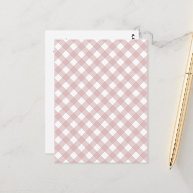 Minimalist Muted Pink Shade Plaid Pattern Postcard (Front/Back In Situ)