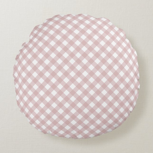 Minimalist Muted Pink Shade Plaid Pattern Round Cushion (Front)
