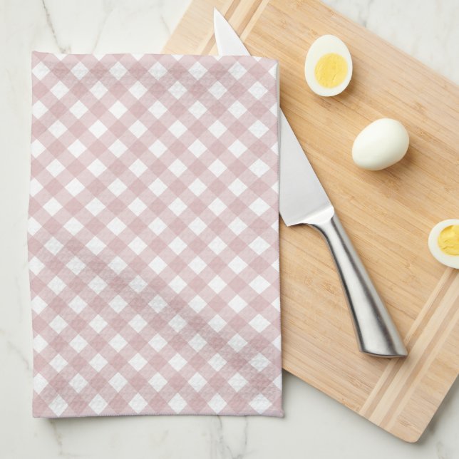 Minimalist Muted Pink Shade Plaid Pattern Tea Towel (Quarter Fold)