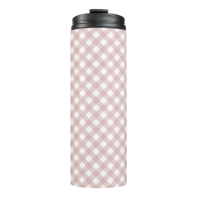 Minimalist Muted Pink Shade Plaid Pattern Thermal Tumbler (Front)