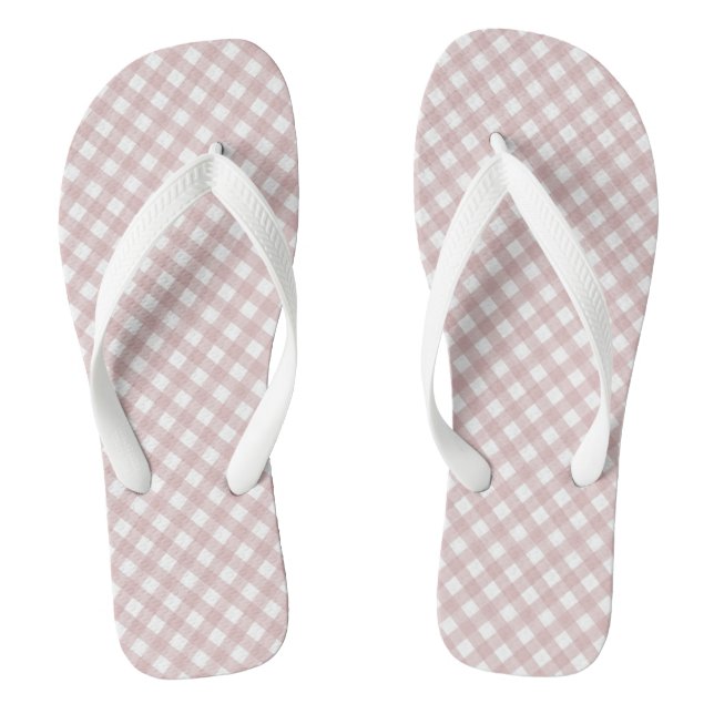 Minimalist Muted Pink Shade Plaid Pattern Thongs (Footbed)