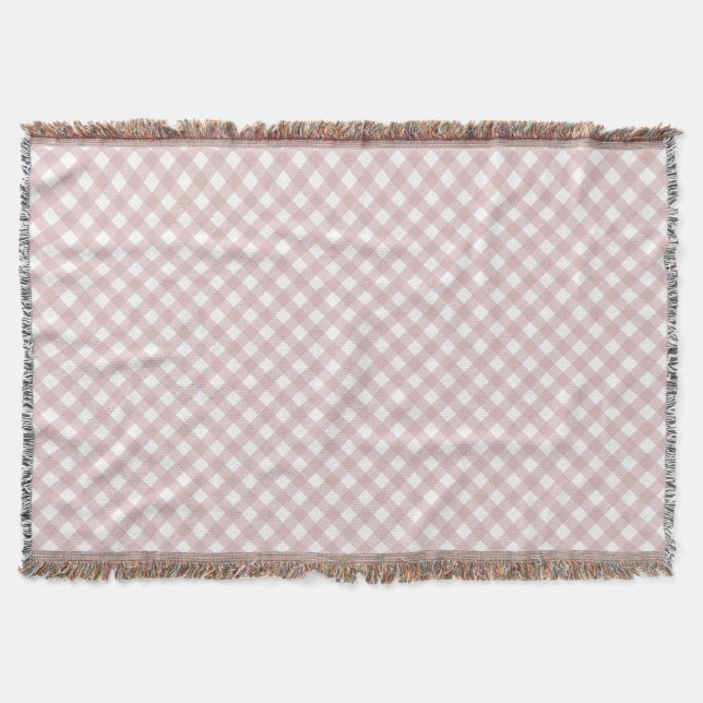 Minimalist Muted Pink Shade Plaid Pattern Throw Blanket (Front)
