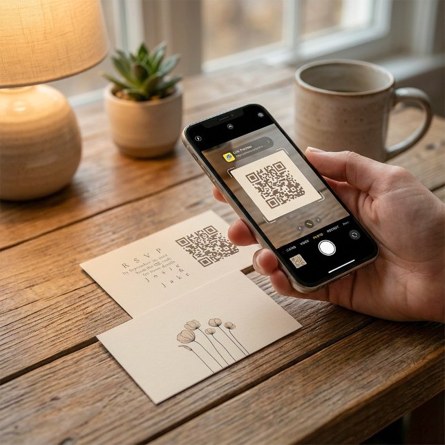 Minimalist Muted Tones QR Code wildlowers RSVP Enclosure Card (Minimalist Muted Tones QR Code wildlowers RSVP Enclosure Card.)