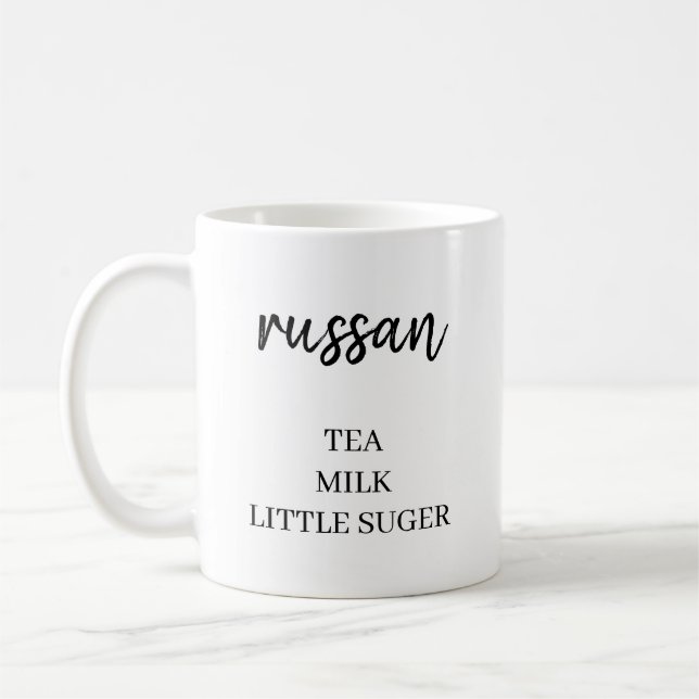 Minimalist Name Drink Preference Tea Milk Sugar Coffee Mug (Left)