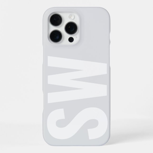 Minimalist Name Initial Grey White Custom Monogram iPhone Case (Back)