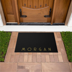 Minimalist Name Monogram Gold Black Doormat