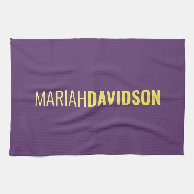 Minimalist Name Professional Indigo & Yellow Tea Towel (Horizontal)