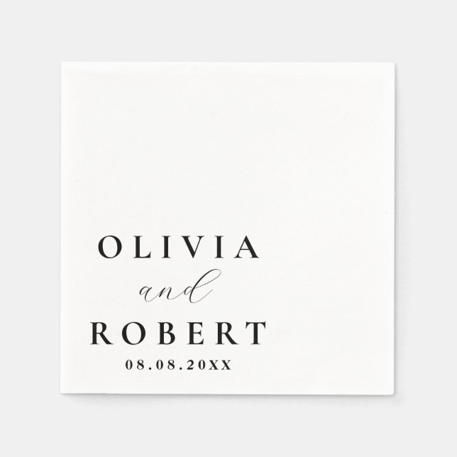 Minimalist Names Date Custom Modern Wedding Napkin (Front)