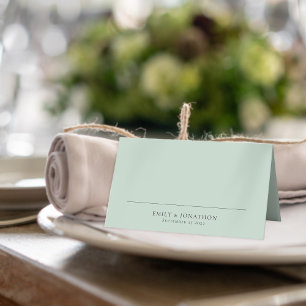 Minimalist Names Date Sage Green Wedding Place Card