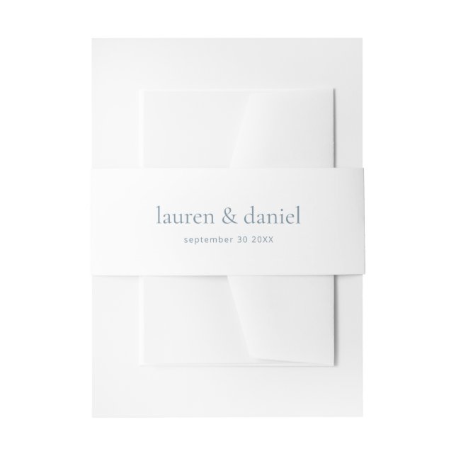 Minimalist Names Dusty Blue White Wedding Invitation Belly Band (Front Example)