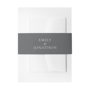Minimalist Names White Writing on Grey Wedding Invitation Belly Band