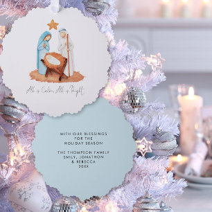 Minimalist Nativity Scene All Is Calm Christmas Tree Decoration Card