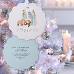 Minimalist Nativity Scene Glad Tidings Christmas Tree Decoration Card<br><div class="desc">Minimalist Nativity Scene Glad Tidings Christmas. A handy all-in-one ornament and card, with a charming modern nativity scene Mary, Joseph, baby Jesus and Shepherd and Sheep, with a line from a favourite Carol, Glad Tidings of Great Joy in a stylish modern script. With your festive greeting and names on the...</div>