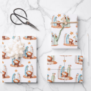 Minimalist Nativity Scenes Patterns Christmas Wrapping Paper Sheet