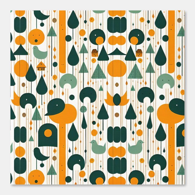 Minimalist Nature and Birds Geometric Pattern Wallpaper (Front)