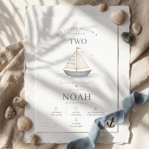 Minimalist Nautical Birthday Blue Sailboat Coastal Invitation