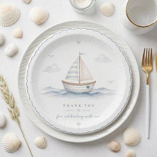 Minimalist Nautical Birthday Sailboat Paper Plate