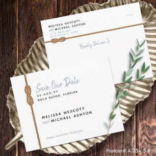 Minimalist Nautical Dusty Blue Save The Date Announcement Postcard