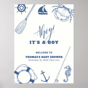 Minimalist Nautical Fishing Baby Shower Welcome Poster