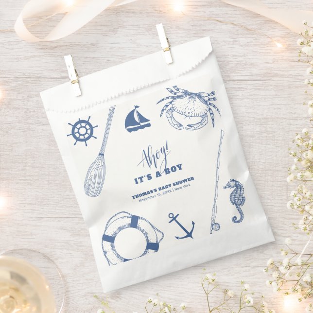 Minimalist Nautical Fishing Boy Baby Shower Favour Bag (Clipped)