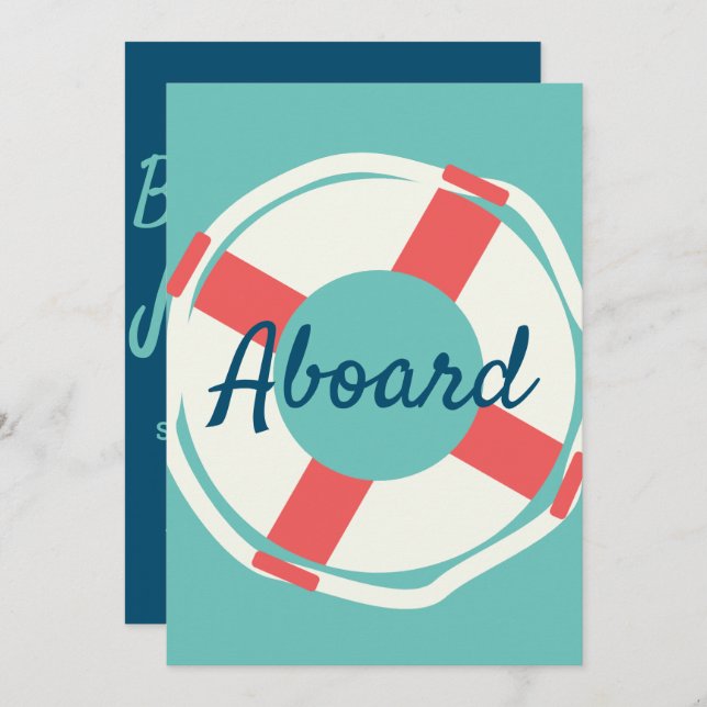 Minimalist Nautical Life Saver Aboard Round Invitation (Front/Back)