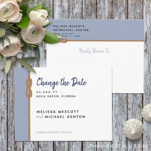 Minimalist Nautical Navy Blue Change The Date Announcement Postcard