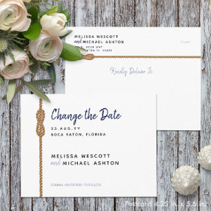 Minimalist Nautical Navy Blue Change The Date  Announcement Postcard
